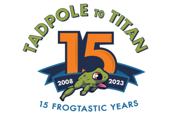 Big Frog 15th Anniversary Logo: "Tadpole to Titan: 15 Frogtastic Years"