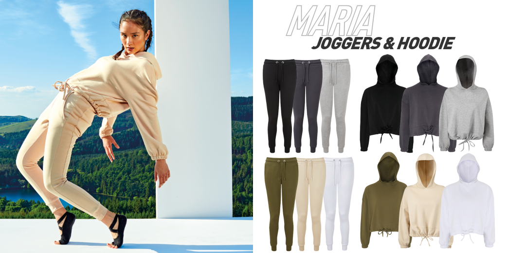 Athleisurewear featuring the Maria brand lifestyle social cropped hoodies and joggers