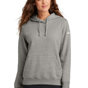 Nike Ladies Club Fleece Sleeve Swoosh Pullover Hoodie in Dark Gery Heather
