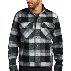 Model wearing a Deep Black Plaid Russell Outdoors™ Basin Jacket.