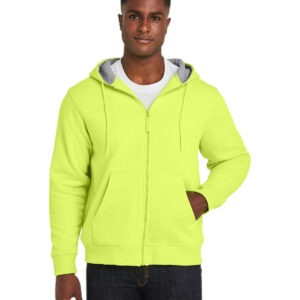 Worker wearing Harriton Men's ClimaBloc™ Lined Heavyweight Hooded Sweatshirt - M711