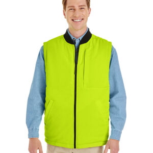 Worker wearing Harriton Adult Dockside Interactive Reversible Freezer Vest - M776