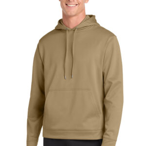 Male model wearing brown pullover hoodie