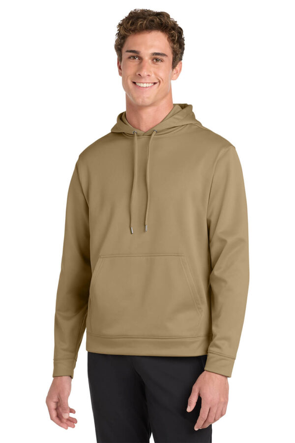 Male model wearing brown pullover hoodie