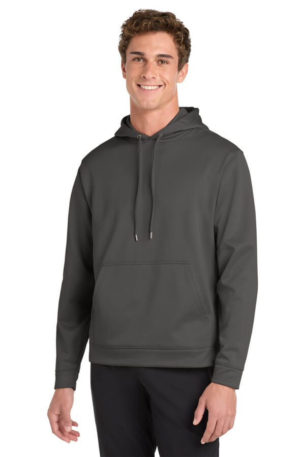 man wearing Iron Grey hoodie