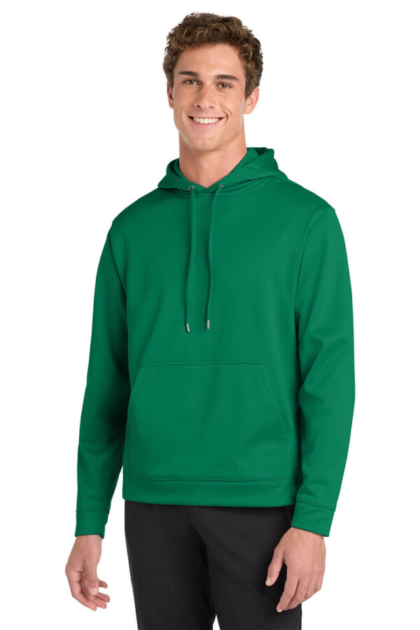 man wearing Kelly Green hoodie