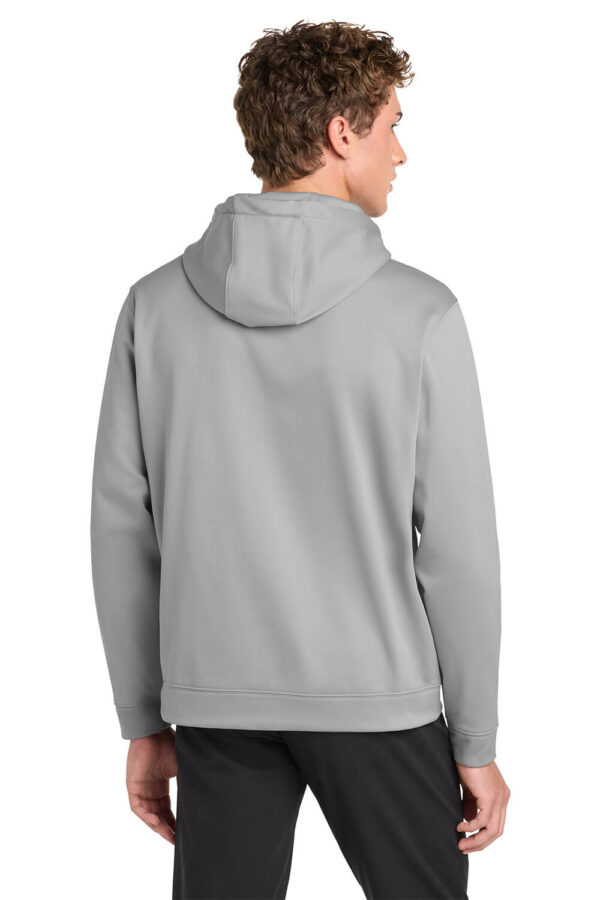 man wearing silver hoodie showing the back