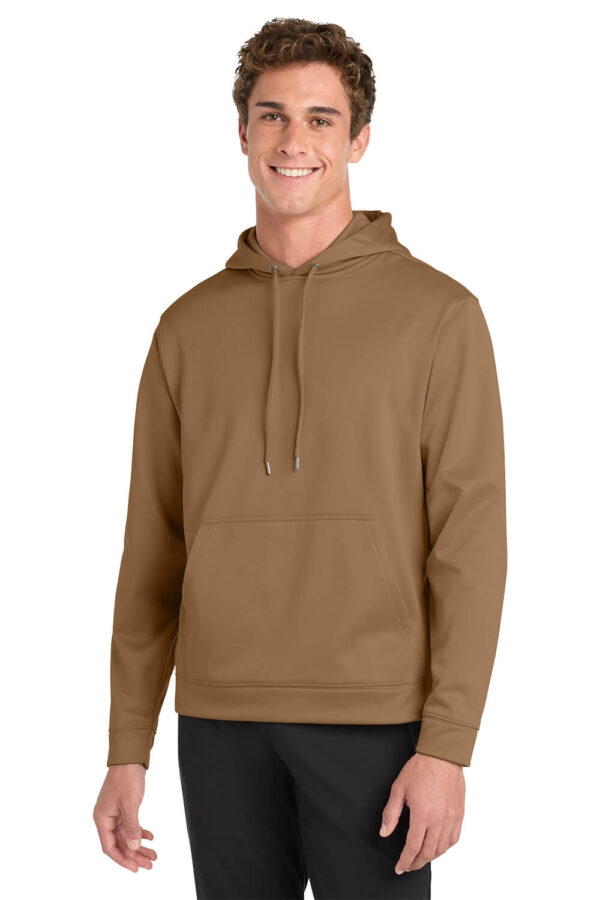 male model wearing Woodland Brown hoodie