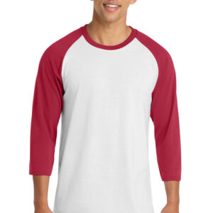 White/Red Port & Co® Core Blend 3/4-Sleeve Raglan Tee