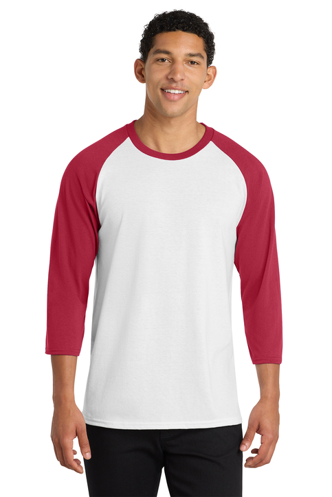 White/Red Port & Co® Core Blend 3/4-Sleeve Raglan Tee