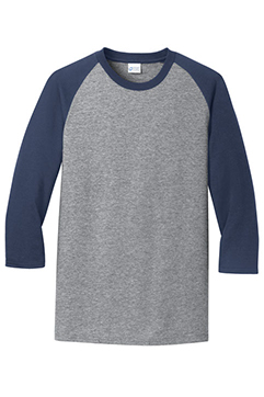 Athletic Heather / Navy Port & Co® Core Blend 3/4-Sleeve Raglan Tee