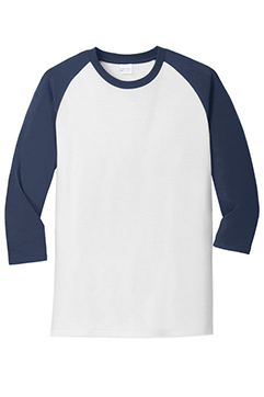 White / Navy Port & Co® Core Blend 3/4-Sleeve Raglan Tee