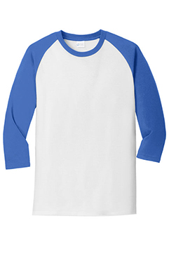 White/Royal Port & Co® Core Blend 3/4-Sleeve Raglan Tee