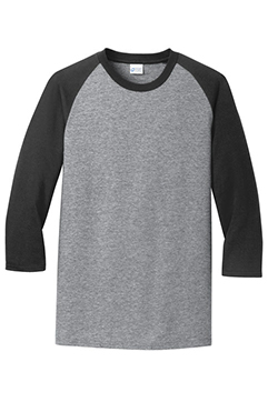 Athletic Heather/ Jet Black Port & Co® Core Blend 3/4-Sleeve Raglan Tee