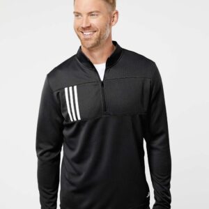 Black and Grey Two Adidas Men's 3-Stripes Double Knit Quarter-Zip Pullover - A482