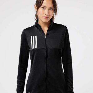 Black and Grey Two Adidas Women's 3-Stripes Double Knit Full-Zip - A483
